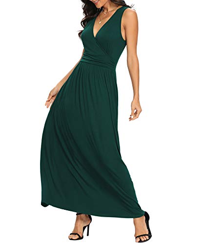 Image of LILBETTER Women Sleeveless Deep V Neck Loose Plain Long Maxi Casual Dress
