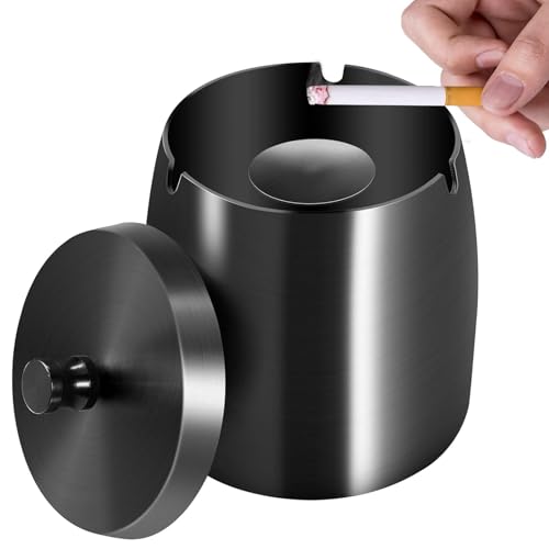 Binnan Cendrier Exterieur, Cendrier avec Couvercle, Cendriers Inoxydable Noir, Tapis Antidérapant, pour Jardin Balcon Maison Restaurant Bar Intérieur et Extérieur