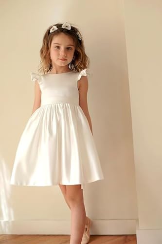Satin Pearls Flower Girl Dress for Wedding Kids Round Neck Princess Pageant Guest Bowknot Prom Ball Gowns Tutu Dress2