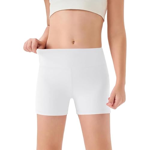 Pantalones cortos de baile de yoga de cintura alta para niñas, cómodos pantalones capri deportivos hechos de material elástico suave para niños, Blanco, 7-8 años