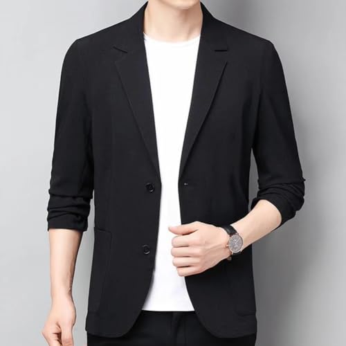 Men's Lightweight Linen Suit Jacket Korean Slim Fit Summer Fall Blazer for Men-Black 5