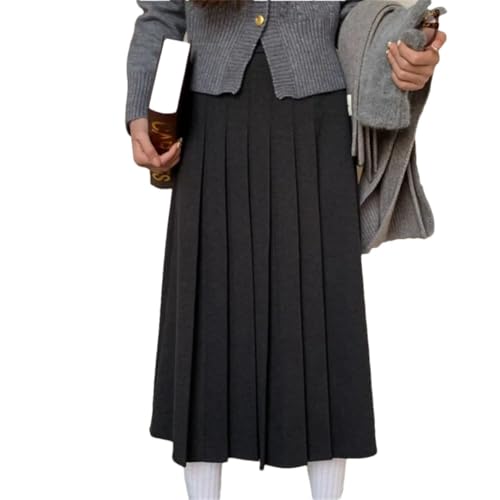 Women Pleated Woolen Skirts Thick Warm Preppy Style Faldas Mujer Korean A-Line Long Skirt
