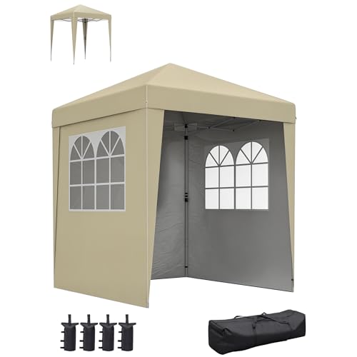 Outsunny Tonnelle de Jardin Pliante Pop-up 2 x 2 m Tente de réception Hauteur réglable 3 Niveaux Anti-UV 30+ 3 parois latérales avec 4 Sacs de Sable et 1...