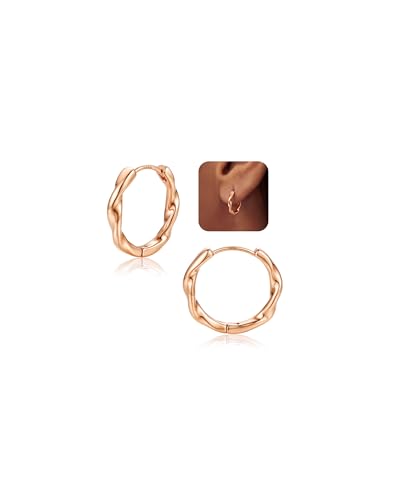 CASSIECA Boucles d'Oreilles Créoles Femme Argent 925 Hypoallergéniques Petites Créoles Torsadées Plaqué Or Rose 14K Légères Cadeau Bijoux Minimalistes...