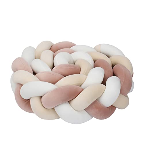 IIQI Tour de lit Tresse, 3 Brins 11-12cm Largeur Coussin tresse,Tours de Lit bébé fille tresse Protection Contre Les Lits Bébé, Coussins décoratifs (Blanc Rosé Marron Kaki clair 14+94+122,1M)