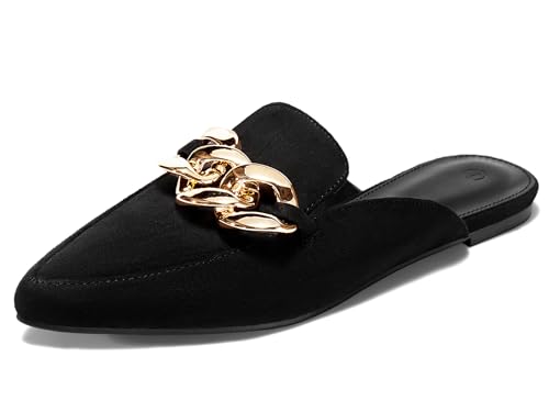 Image of Juliet Holy Womens Mules Flats Pointed Toe Backless Loafers Slip on Metal Chain Slides