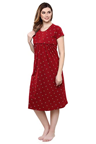Image of TIGYWIGY Women's Cotton Printed Knee Length Maternity /Feeding /Nursing Nighty
