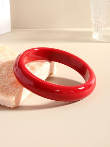 Image of Colorful Geometric Round Circle Resin Acrylic Bangle Bracelet Cute Handmade Chunky Statement Wristband Bracelet for Women Vintage Jewelry