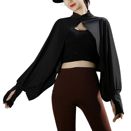 Lu's Chic Women's Bolero Shrug Soft Capelet Summer Top Long Sleeve Shawl Cropped Lantern Sleeve Loose Crew Neck High Neck