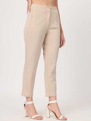 Image of BEATNIK Poly Knit Fitted Beige Womens Trousers