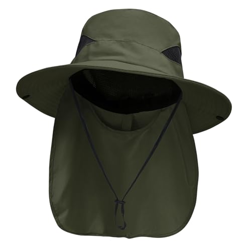 Image of NPJY Sun Fishing Hats with Neck Flap for Men Women UV Sun Protection Safari Hat Wide Brim Bucket Hat