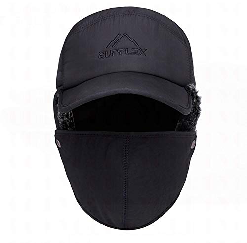 BXT 3 in 1 Thermal Fur Lined Trapper Hat with Ear Flap Full Face Neck Warmer All-Around Windproof Warm Insulated Winter Baseball Cap Cycling Snow Ski Snowboard Hat