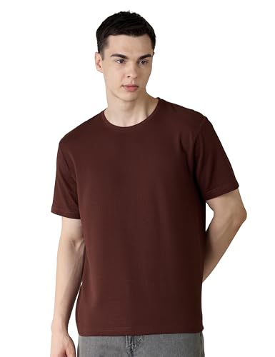 Image of Amazon Brand - Symbol Men Cotton Rich Relaxed Fit Textured T-Shirt | Half Sleeves | Available in Plus Size