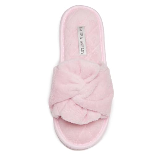 Laura Ashley Knot Band Slip Ons, Velvet House Slippers for Women with Non-Slip Sole, Plush Faux Fur Indoor Slipper