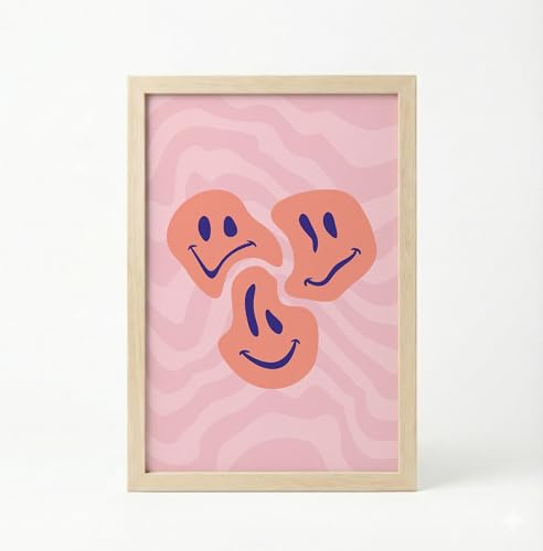 Image of BLINKART Smiley Face Aesthetic Modern Art Walls With Frame | Natural Wood Texture | Living Room Bedroom Office Wall Decoration | Poster Home Decor Frames Wall Bedroom | 12x8 Inches (D574)