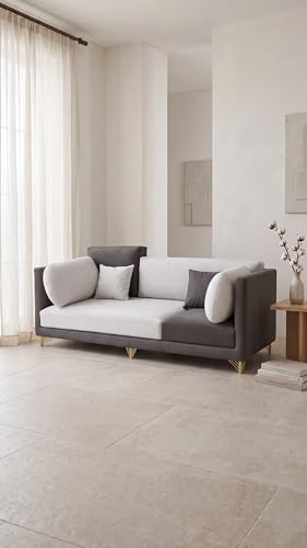 Image of RECTART Luxe 3 Seater Sofa Set for Living Room | Sectional 4 Pillows | Modern Wooden Home Furniture |