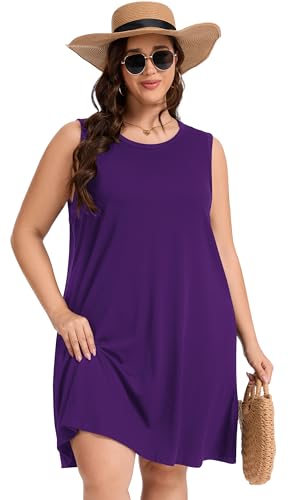 Image of elescat Plus Size Summer Dresses for Women Sleeveless Pockets Beach Tshirt Tank Sundress 2026