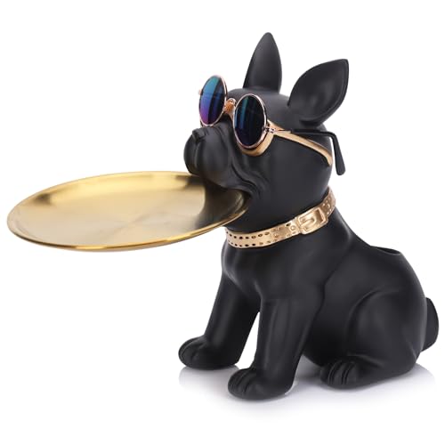 Figura Decorativa Bulldog Francés con Bandeja de Resina