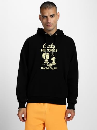 Image of Veirdo Polycotton Spun Oversized Fit Hooded Sweatshirt Full Sleeves Front Chest Graphic Printed Drop Shoulder Jumper Hoodie for Men (Colors: Blue, Black, Gray, Smoke Pine & Peach)