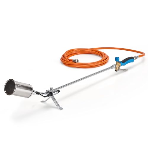 CFH Flameador PZ 6500, incluye encendido piezoeléctrico y manguera de gas, aplicación de gas con conexión de 3/8 pulgadas para bombonas de gas, ideal para eliminar malas hierbas y trabajos de