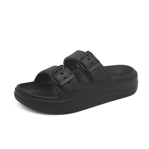 Men and Women Comfy Slide Sandals Double Buckle Adjustable Buckle EVA Flat Sandals Lightweight Thick Non Slip Sole