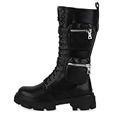 VAN HILL Damen Leicht Gefütterte Schnürstiefel Blockabsatz Stiefel Plateau Vorne Schuhe Profilsohle Schnürer Freizeit Boots 208910 Schwarz 39