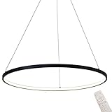 Modern Rund schwarz Hängelampe LED Pendellampe Dimmbar mit Fernbedienung Pendelleuchte 38W Alu+Acryl Esstisch Höhenverstellbar 1-Ring Schlafzimmer Esszimmer Decken-lampe φ60CM
