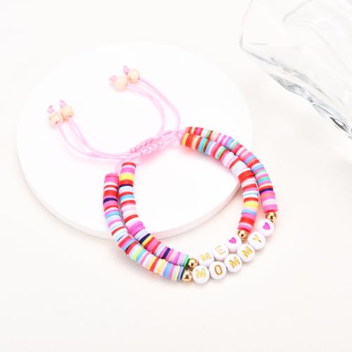 Image of First Day of School Kindergarten Preschool Gifts for Girls, Mommy and Me Matching Bracelets Set, Back to School Gifts for Daughter from Mom