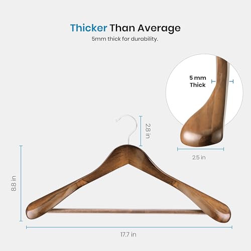 Premium Holzbügel-Set 6er - Extrabreite Schultern (5,8 cm) mit 360° Drehhaken - Inklusive Hosensteg für Mäntel, Jacken, Kleider und Anzüge - Aus hochwertigem Massivholz mit Rutschfester Oberfläche