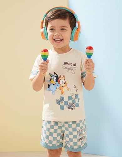 Image of Bluey Drop Shoulder T-Shirt and Shorts Outfit Set Toddler to Big Kid Sizes (2T - 10-12)