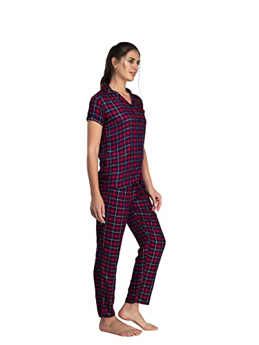 Image of Evolove Women's Polyester Half Sleeves Collared Night Suit Set /Top Pyjama Set Super Soft Comfortable (Nightsuit-Collar-HS-2)