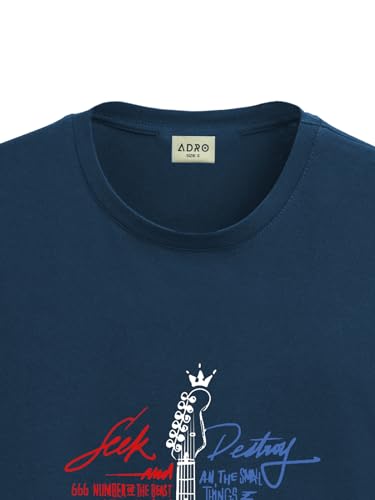 Image of ADRO Guitar Design Printed T-Shirt for Men - 100% Cotton, Regular Fit, Soft Breathable Fabric.