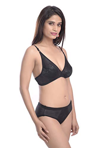 Image of Fashion Comfortz - Fashion Lingerie Set Cotton Bra Panties Set for Women|Bra Panty Set |Bra Panty Set for Women with Sexy|Undergarments|Lingerie Set for Women for Sexy Honeymoon| Black