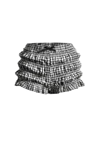 IWOLLENCE Women's Ruffle Shorts Elastic Waist Gingham Micro Mini Shorts Cute Bloomers Summer Bottoms