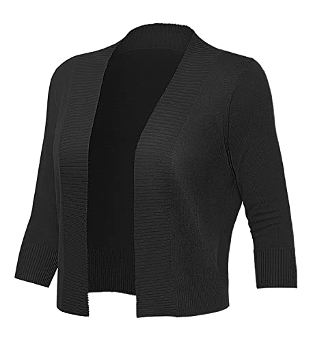 Gomamee Women's Open Front 3/4 Sleeve Shrug Cropped Cardigan Sweaters Elegant For Women, Black M #TOP2