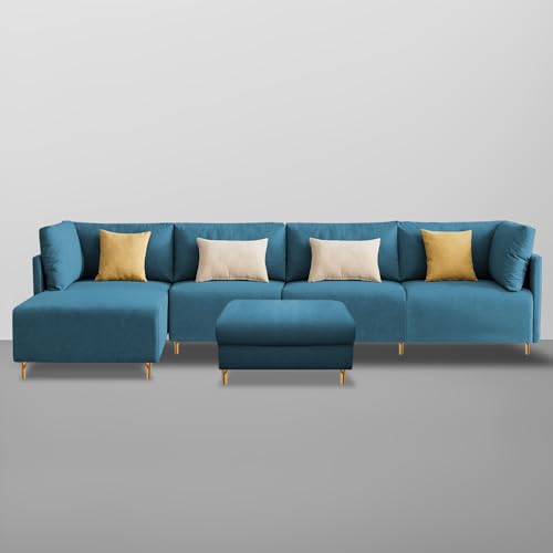 Image of Carina LHS 6 Seater L Shape Sofa Set with Center Table for Living Room (Turquise Fabric) Premium Fabric Sofa