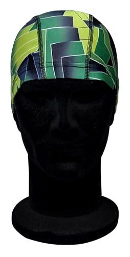 Blue Reef Elasticated Unisex Nylon Lycra Stretchy Swim Hat Bathing Cap Abstract St Tropez Print Deluxe Pull On One Size Fits All Suitable For All Ages 3+ Years (Green Print) - Image 3