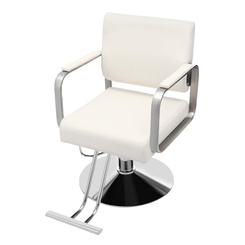 Eleeferri Salon Chair for Hair Stylist Barber Chair with Hydraulic Pimp 360°Swivel Hair Chair Spa Beauty Salon Equipment for Women Man Barbershop Home Max Load 440 Lbs (White-Silver)