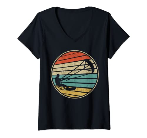 Cute Kiteboarding Retro Vintage 70s 80s Kite Surfing Lover Camiseta Cuello V
