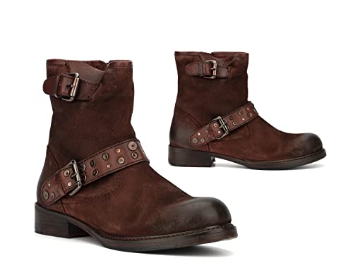 Vintage Foundry Co. Miriam Women’s Fashion Casual Western Biker Rugged Red Leather Buckled Studded Side Zip Ankle-Boos, Round-Toe, Stacked Heel Platform, Leather-Rubber Outsole, Size 6.5 #TOP2