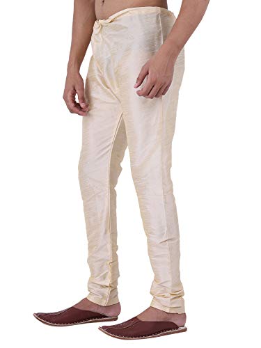 Image of HUZUR Men Pyjama,Churidar,Bottom wear,Silk Blend,Regular Fit,Wedding,Party,Festival,Family Funcation,White,Gold,Pajama