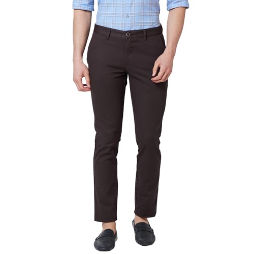 Image of Parx Men's Cotton Blend Solid Pattern Low Rise Tapered Fit Flat Front Casual Trouser