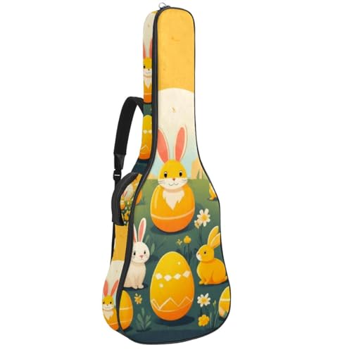 Housse guitare acoustique 41 pouces imperméable et rembourrée avec motif œuf de Pâques jaune