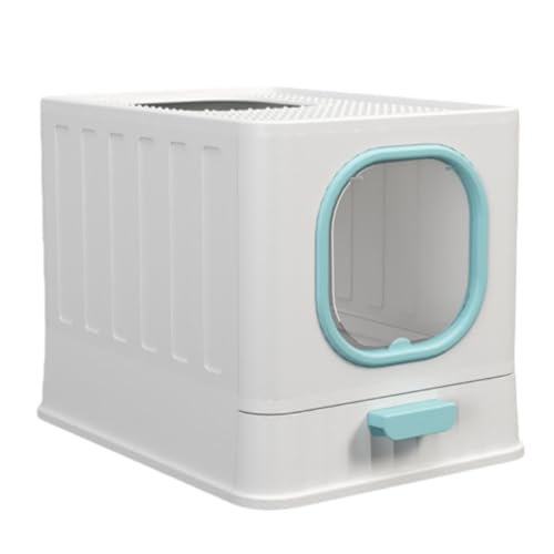 Negosu 猫用トイレ ネコトイレ 大容量 上から猫トイレ 掃除簡単 脱臭抗菌 組み立て不要 おしゃれ 人気 猫用品 (ブルー,51*38*39CM)
