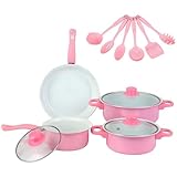 Gusseisen-Kochgeschirr-Set, antihaftbeschichtet, 13-teilig, induktionsgeeignete Töpfe, Pfannen mit Deckel, bequemer Griff, PFOA-frei, niedliches Küchenset