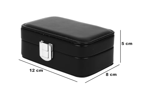 Image of BucketList PU Leather Jewellery Organizer Box with Ring Slots & Necklace Hooks | Compact Jewelry Storage Case with Secure Lock (Travel Jewellery Box Rectangular (Black))