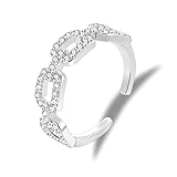 ALEXCRAFT Verstellbar Silber Ring Damen, Ovalen Kettenglieder Ringe mit Zirkonia, Offen Ring Wasserfest Mittelring Partnerring, Verlobungsring, Schmuck Geschenk für Frauen Mama