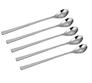 Kristal Extra Long Spoon for Iced Tea, Coffee Ice Cream Spoon for Tall Glasses, Cocktail Bar Stainless Steel Long Handle Spoon, Soda Spoon, Bournvita/Horlicks Spoon, Milkshake Spoon: 5 Pcs Set