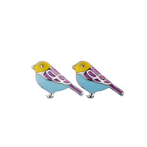 Colorful Bling Cute Bird Stud Earrings For Women Girls 925 Sterling Silver Gold Plated Tiny Small Animal Pet Enameled Blue Yellow Pink Feather Birds Nickel Free Piercing Ear Jewelry Dainty Gift #TOP30