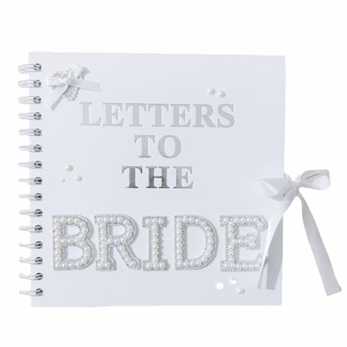 Modern Letters To The Bride Scrapbook:8 x 8 Inch Wedding Memory Book Bridal DIY Blank Paper Scrapbook Photo Album Guest Book Sign with Pearl Stickers, Bows,Metallic Letters Silver